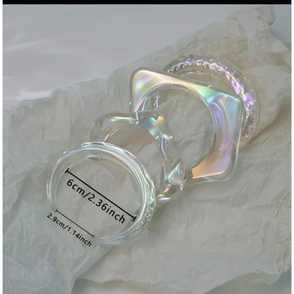 Boho Clear Iridescent Bracelets Set Of 4 Geometric Open Cuff Bangles Party